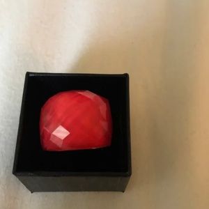 Beautiful coral Swarovski crystal dome ring size 7